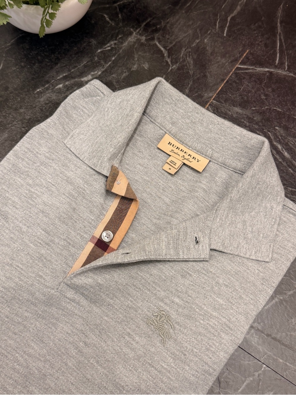 Burberry - Check Placket Polo - Grey - M - Preowned